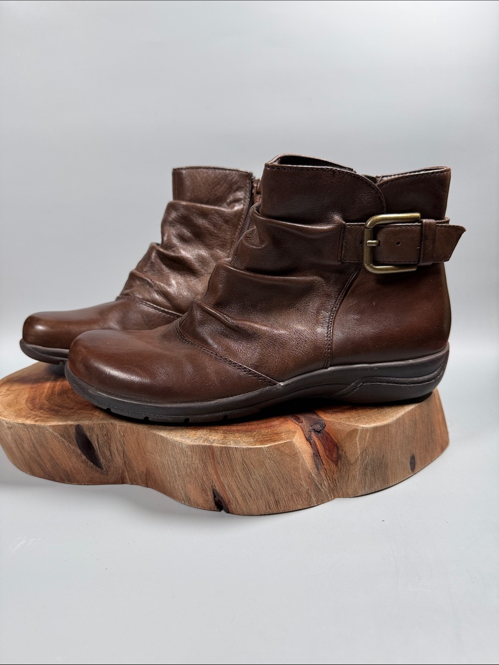Women's Clarks Brown Leather Ankle Boots with Buckle